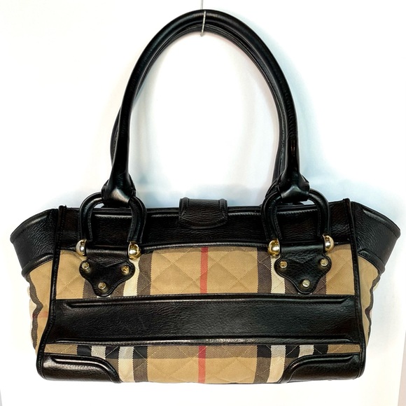 Burberry Manor Satchel Nova Check Black Leather Trim Tote Bag Authentic - Picture 2 of 16